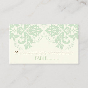 Damask motif mint green, ivory wedding place card