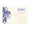 Damask navy blue, coral wedding RSVP reply card