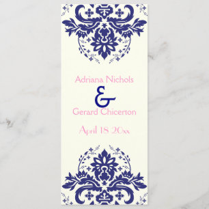Damask navy blue, pink wedding ceremony program
