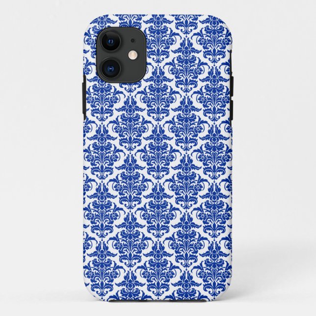 Damask - Navy on White iPhone Case (Back)