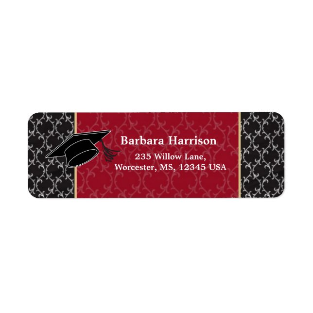 Damask noir, rouge, mortier Graduation (Devant)