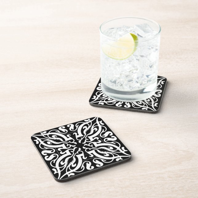 Damask on black coaster (Right Side)