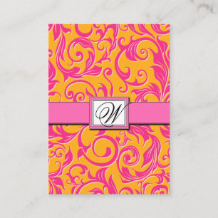 Damask Orange & Pink Wedding Reception Cards