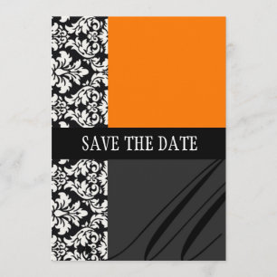 Damask Orange Save The Date Card