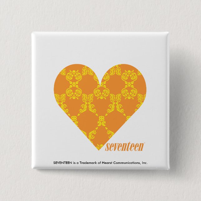 Damask Orange-Yellow 2 Inch Square Button (Front)