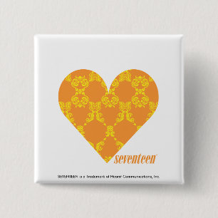 Damask Orange-Yellow 2 Inch Square Button