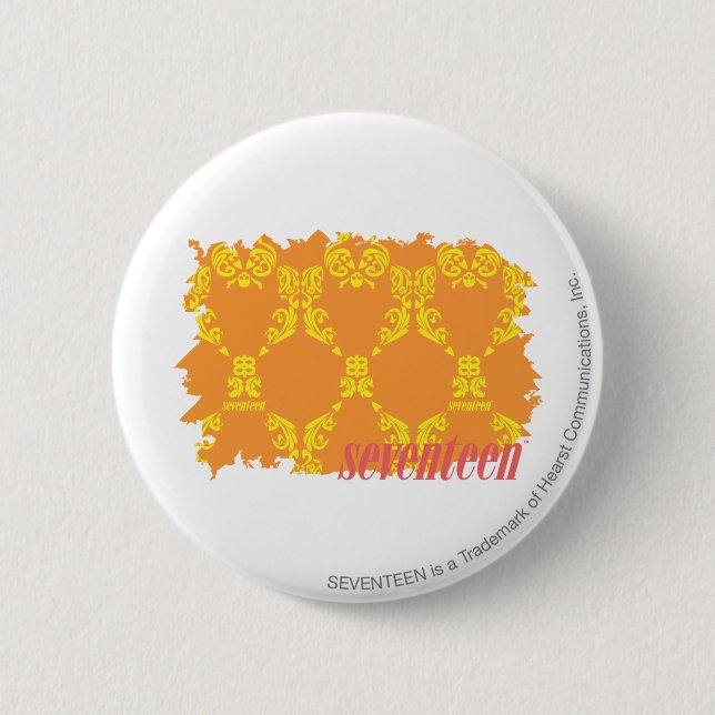 Damask Orange-Yellow 4 2 Inch Round Button (Front)