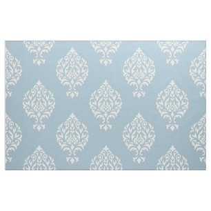 Damask Ornamental Big Ptn Cream on Blue Fabric