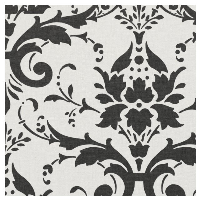 Damask Ornate Black and White Design Fabric (Close Up)