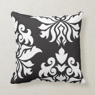 Damask Ornate Montage II White on Black Throw Pillow