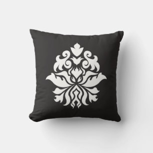 Damask Ornate Pattern - white on black Throw Pillow