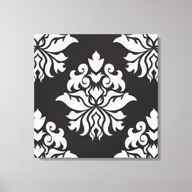 Damask Ornate Repeat Pattern - white on black Canvas Print (Front)