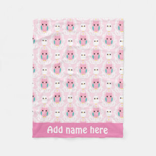 Damask owl add name girls baby blanket