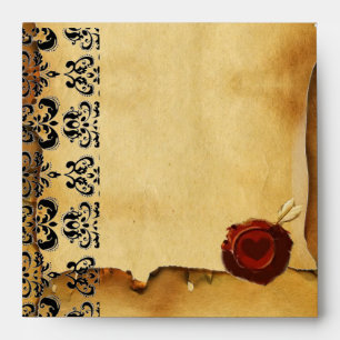 DAMASK PARCHMENT, ANGEL HEART RED WAX SEAL ENVELOPE