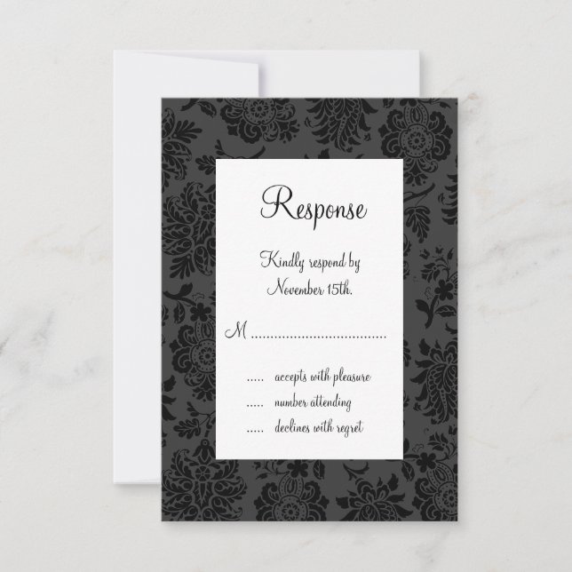 Damask Paris RSVP (black) Card (Front)
