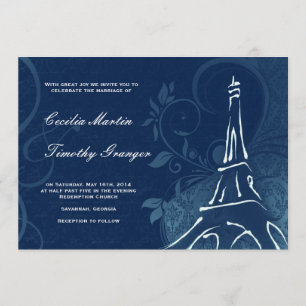Damask Parisienne - Dark Sapphire Blue Wedding Invitation