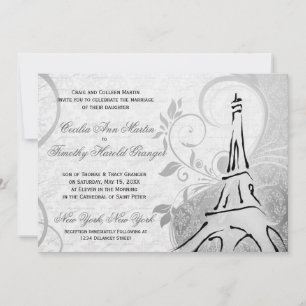 Damask Parisienne - Elegant Black & White Wedding Invitation