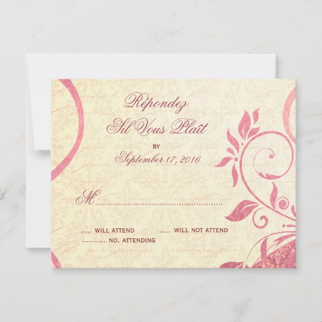 Damask Parisienne - Honeysuckle & Ivory RSVP Card (Front)