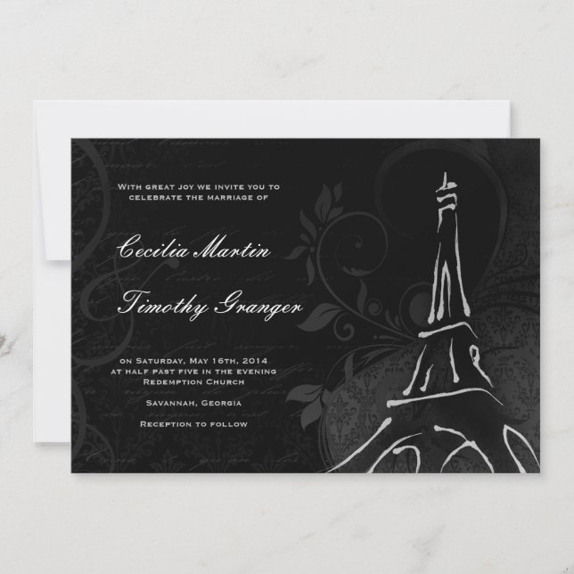 Damask Parisienne - Midnight Black Wedding Invitation (Front)