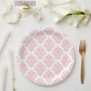 Damask Pastel Pink Peach Party Paper Plate