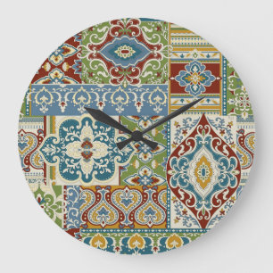 Damask Patchwork: Colourful Turkish Vintage. Large Clock