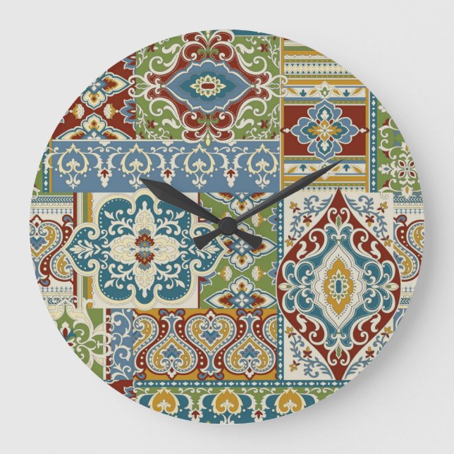 Damask Patchwork: Colourful Turkish Vintage. Large Clock (Front)