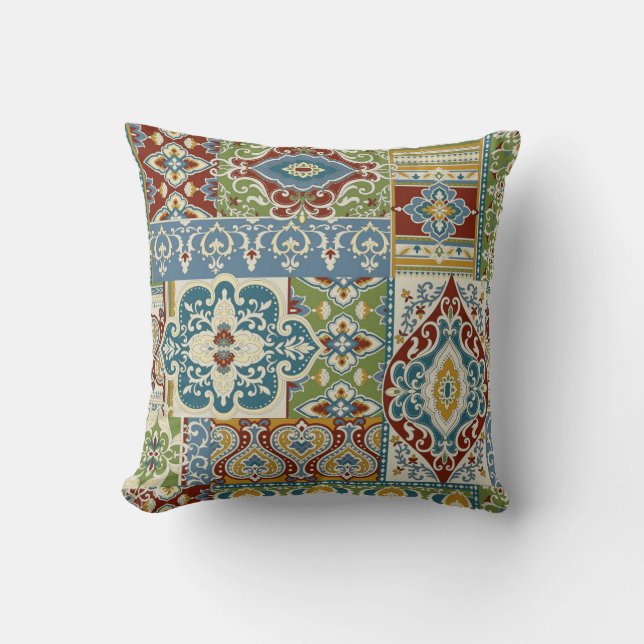 Damask Patchwork: Colourful Turkish Vintage. Throw Pillow (Front)