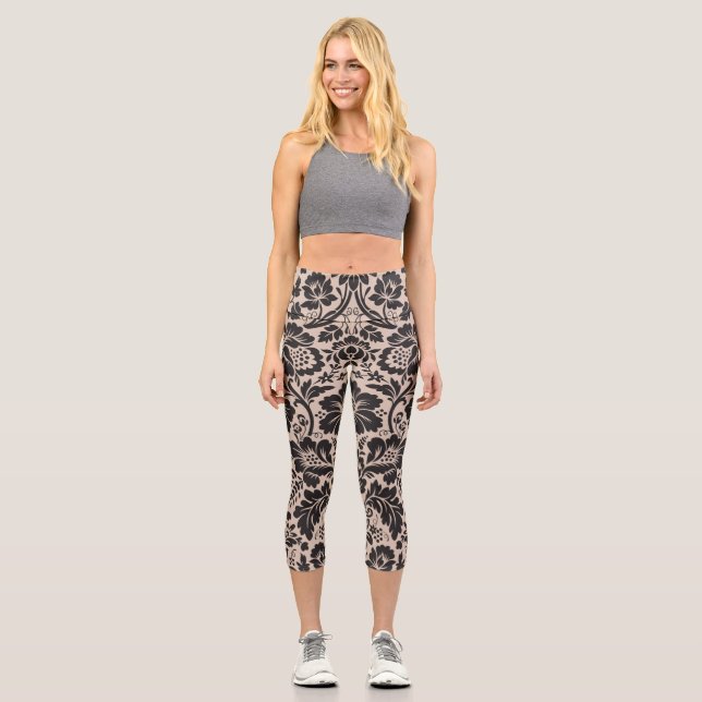 Damask Pattern 4 Capri Leggings (Front)
