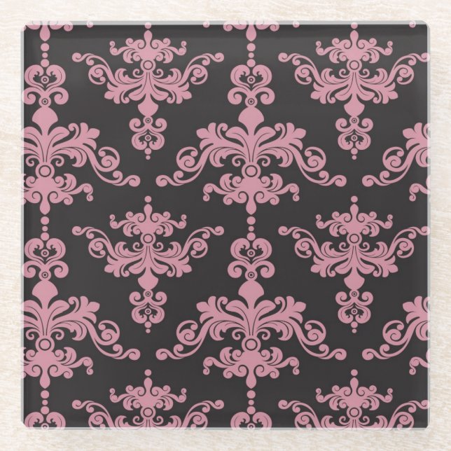 Damask Pattern 5 Glass Coaster (Front)