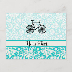 Damask Pattern Bicycle; Teal Postcard