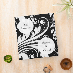 Damask Pattern, Black and White, Anniversary Binder