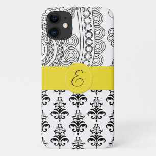 Damask Pattern, Black and White Damask, Monogram iPhone 11 Case