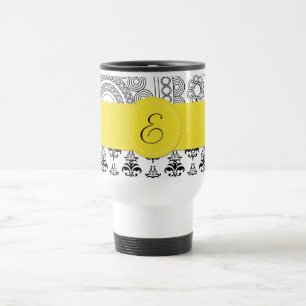 Damask Pattern, Black and White Damask, Monogram Travel Mug