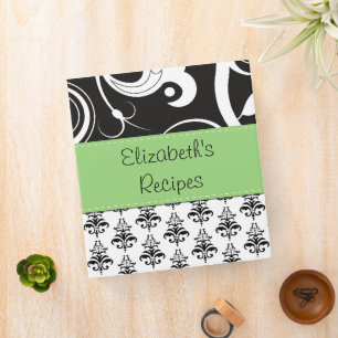 Damask Pattern, Black and White Damask, Your Name Binder