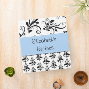 Damask Pattern, Black and White Damask, Your Name Binder