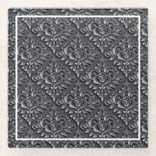 Damask Pattern Black Background-23961 Glass Coaster