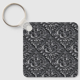 Damask Pattern Black Background-23961 Insulated Tu Keychain