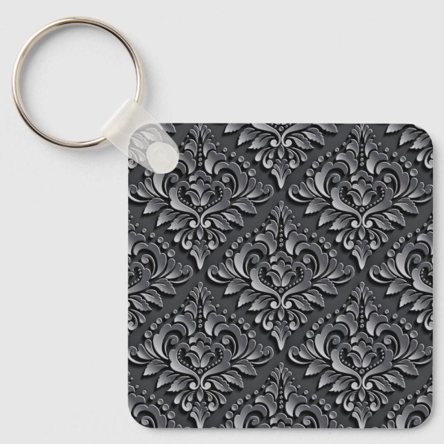 Damask Pattern Black Background-23961 Insulated Tu Keychain (Front)