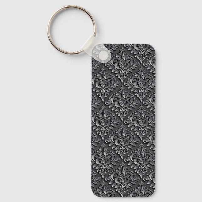 Damask Pattern Black Background-23961 Insulated Tu Keychain (Front)