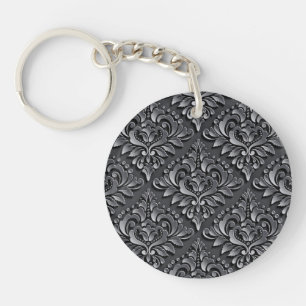 Damask Pattern Black Background-23961 Insulated Tu Keychain