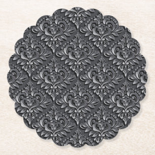 Damask Pattern Black Background-23961 Paper Coaster