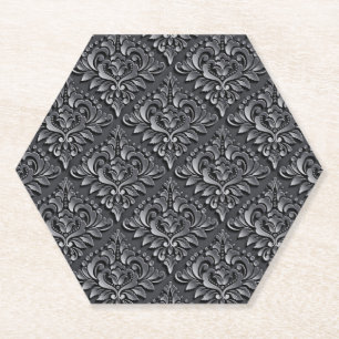 Damask Pattern Black Background-23961 Paper Coaster