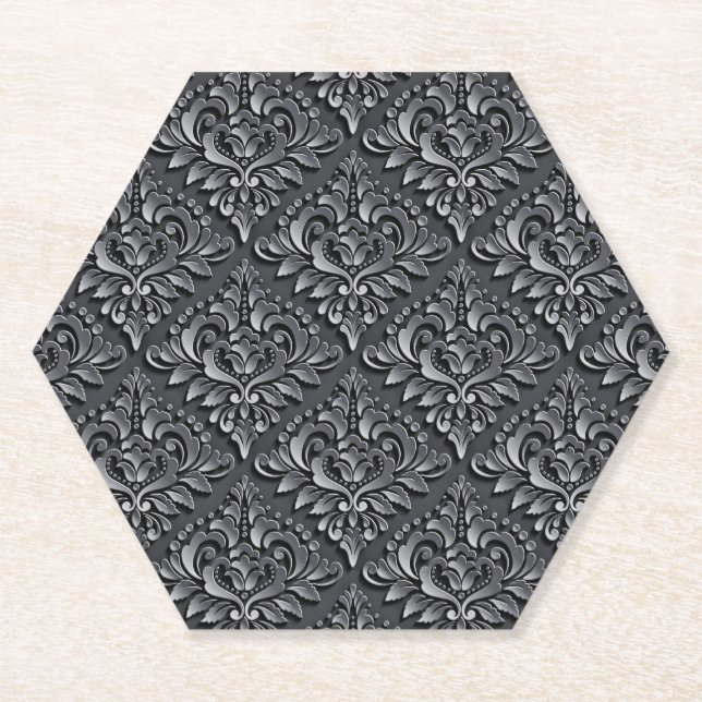 Damask Pattern Black Background-23961 Paper Coaster (Front)