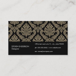 Damask Pattern Black Background Business Card