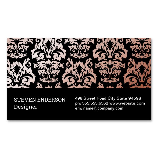 Damask Pattern Black Background Magnetic Business Card (Front)