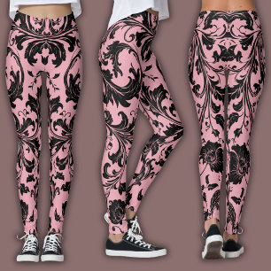 Damask Pattern Black & Pink Blush Leggings