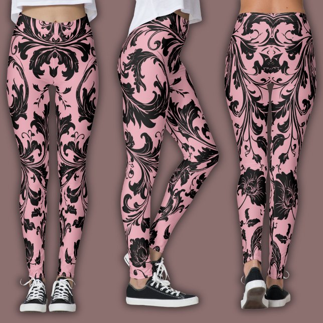 Damask Pattern | Black & Pink Blush  Leggings (Creator Uploaded)