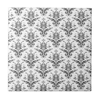 Damask Pattern Black & White, Grey Tile