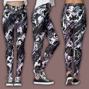 Damask Pattern Black, White & Indigo Leggings