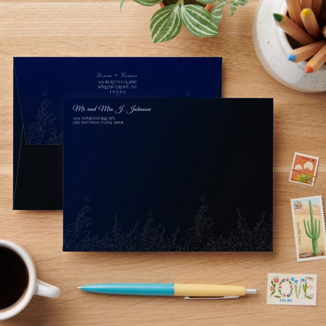 Damask pattern blue and silver swirly envelope (Desk)